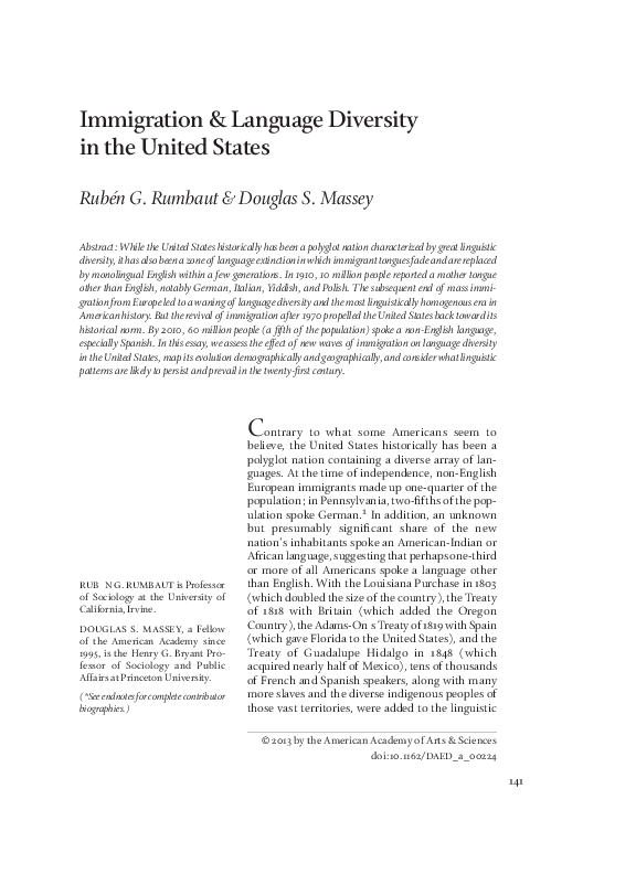 (PDF) Immigration and Language Diversity in the United States