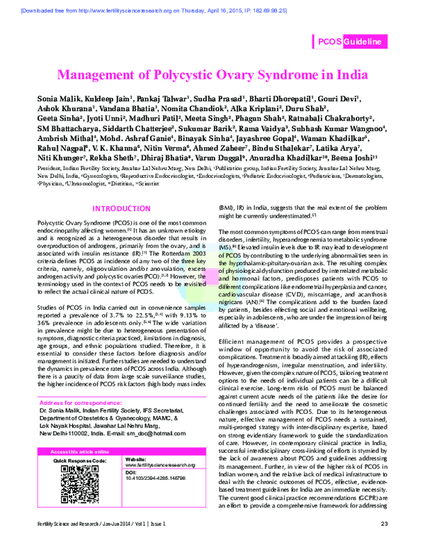 (PDF) PCOS Guideline Management of Polycystic Ovary Syndrome in India