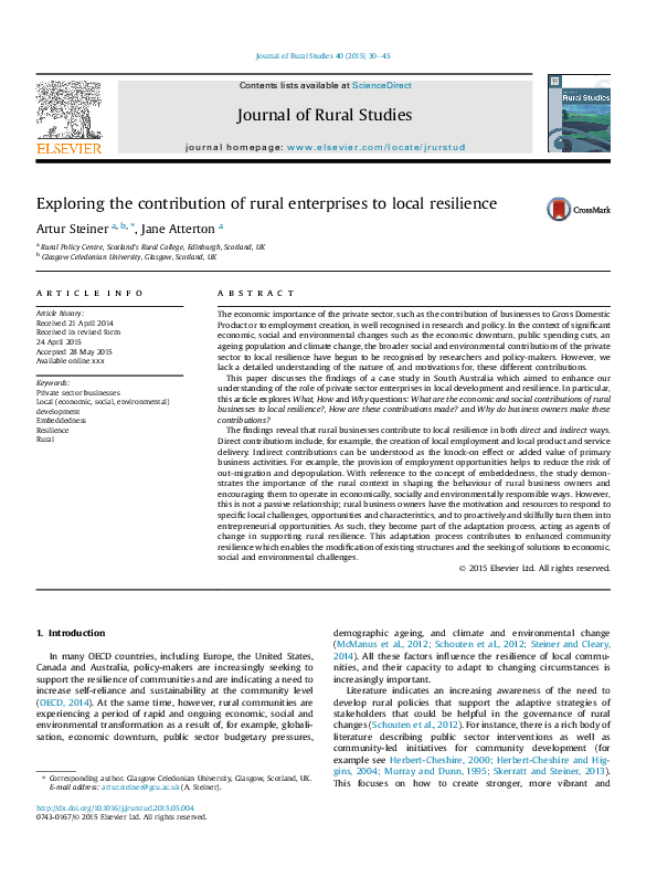 (PDF) Exploring the contribution of rural enterprises to local resilience