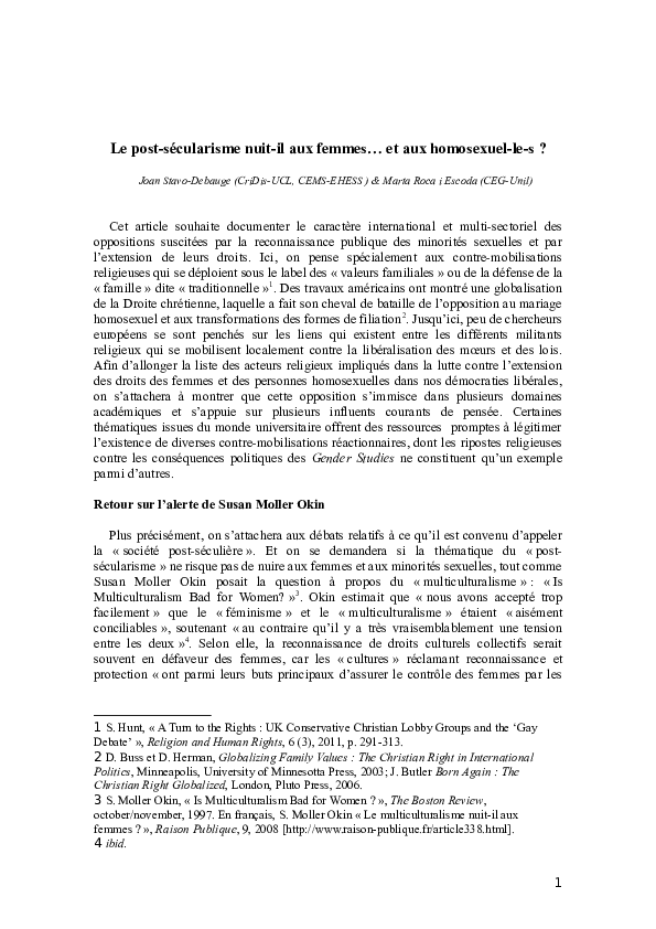 Le post-sécularisme nuit-il aux femmes... et aux homosexuel-le-s ? (in Habemus Gender ! Déconstruction d'une riposte religieuse)
