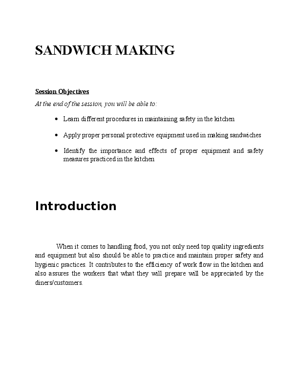 (DOC) Cookery Preparing Sandwiches Grace Pearl Academia.edu