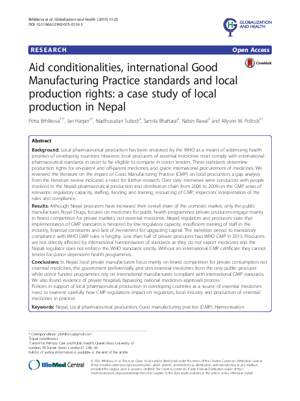 (PDF) Aid conditionalities, international Good Manufacturing Practice ...