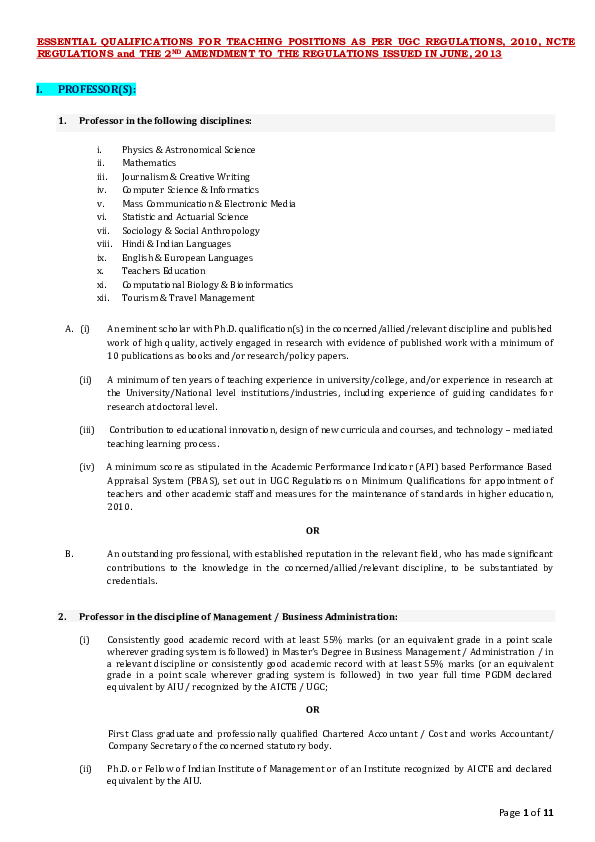 PDF) ESSENTIAL QUALIFICATIONS FOR TEACHING POSITIONS AS PER UGC 