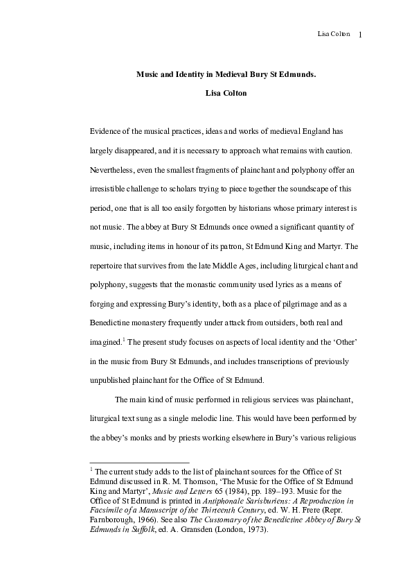 Music and identity in medieval Bury St Edmunds