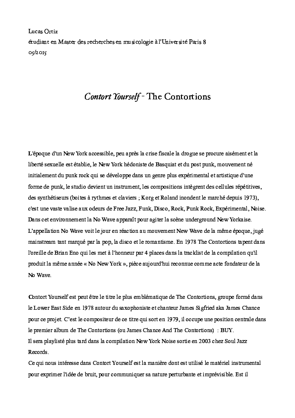 (PDF) James Chance and The Contortions - Contort Yourself analyse du ...