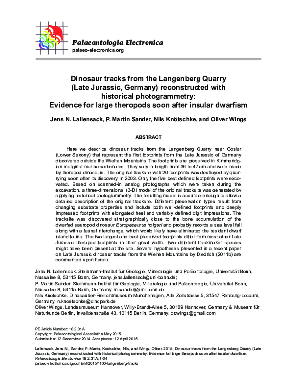(PDF) Dinosaur tracks from the Langenberg Quarry (Late Jurassic