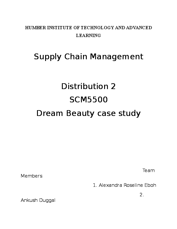 (DOC) HUMBER INSTITUTE OF TECHNOLOGY AND ADVANCED LEARNING Supply Chain
