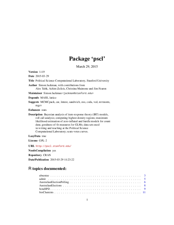 (PDF) Package 'pscl'