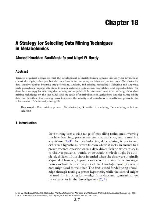 A Strategy for Selecting Data Mining Techniques in Metabolomics