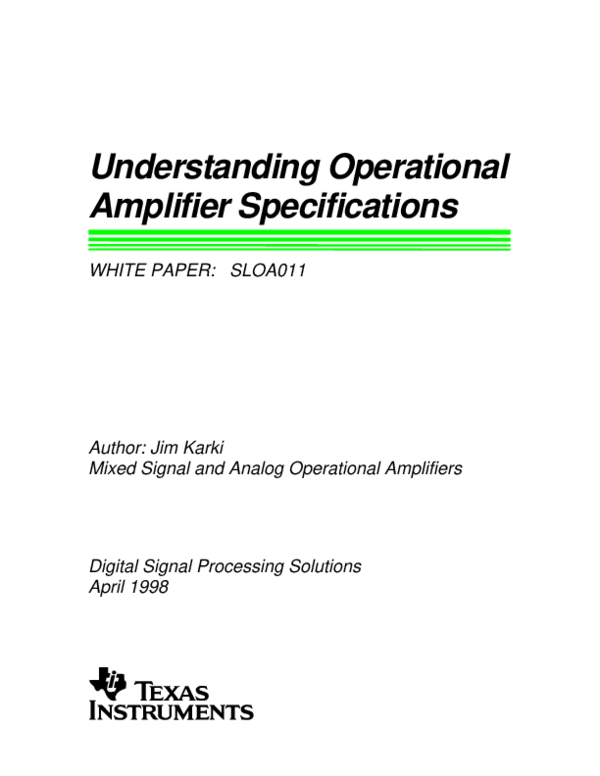 Understanding Operational Amplifier Specifications