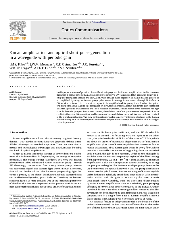 Raman amplification and optical short pulse generation in a waveguide ...