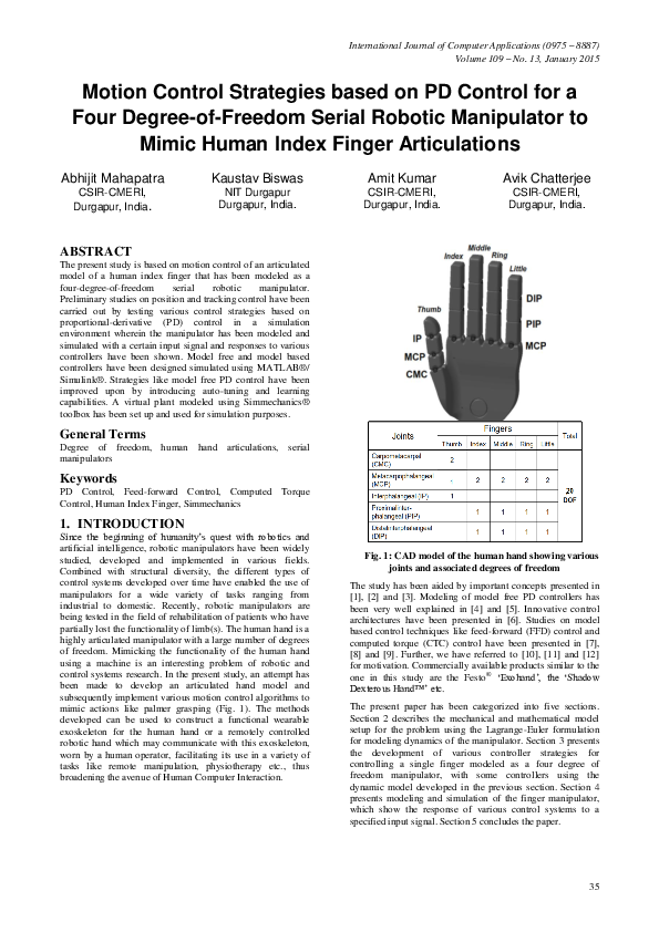 (PDF) Motion Control Strategies based on PD Control for a Four Degree ...