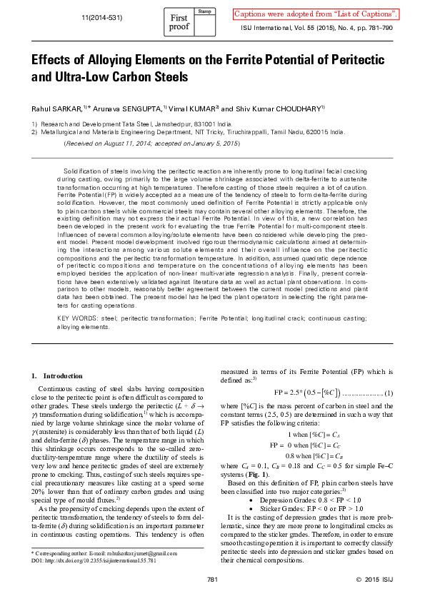 (PDF) Effects of Alloying Elements on the Ferrite Potential of