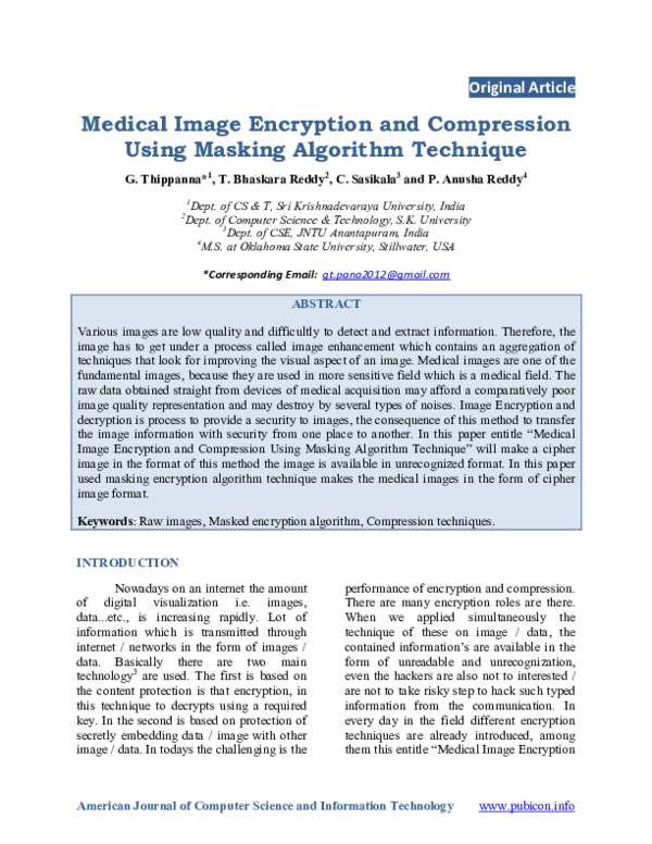 (PDF) Medical Image Encryption and Compression Using Masking Algorithm ...