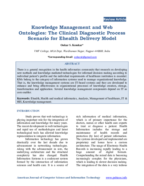 (PDF) Knowledge Management and Web Ontologies: The Clinical Diagnostic ...