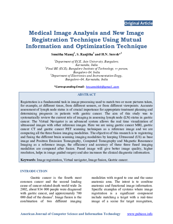(PDF) Medical Image Analysis and New Image Registration Technique Using