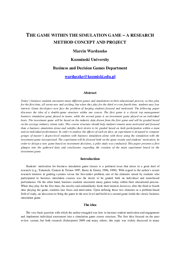 (PDF) THE GAME WITHIN THE SIMULATION GAME – A RESEARCH METHOD CONCEPT ...
