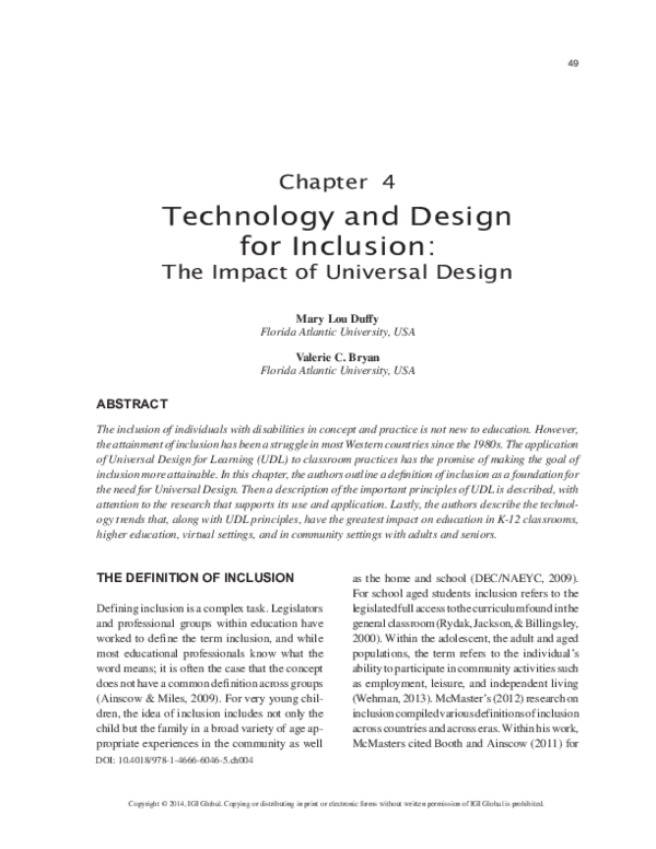 (PDF) Technology and Design for Inclusion: The Impact of Universal Design