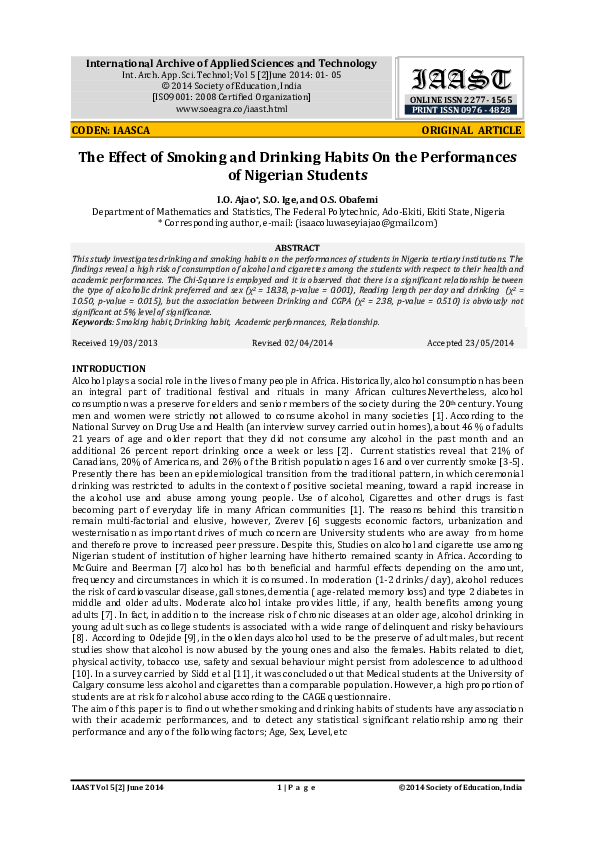 (PDF) the effect of smoking and drinking habit on the performance of ...