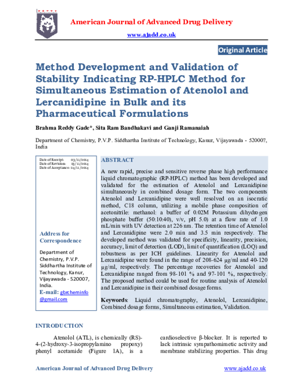 (PDF) Method Development and Validation of Stability Indicating RP-HPLC ...