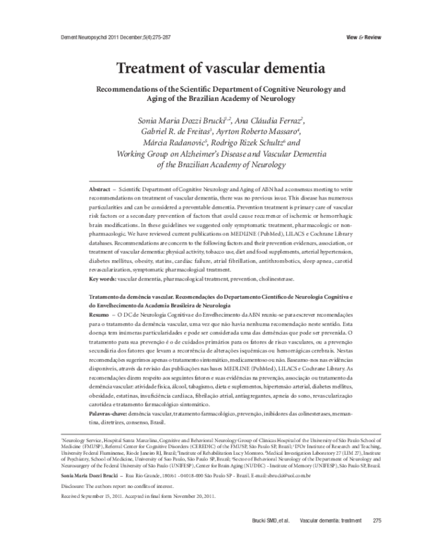 (PDF) Treatment of vascular dementia Marcia Radanovic and G. Freitas Academia.edu
