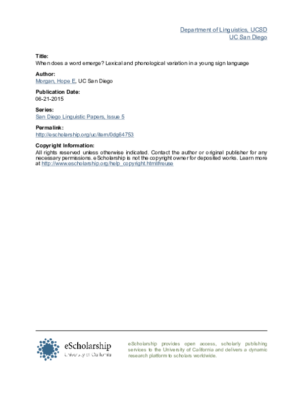 (PDF) When Does a Word Emerge?: Lexical and Phonological Variation in a ...