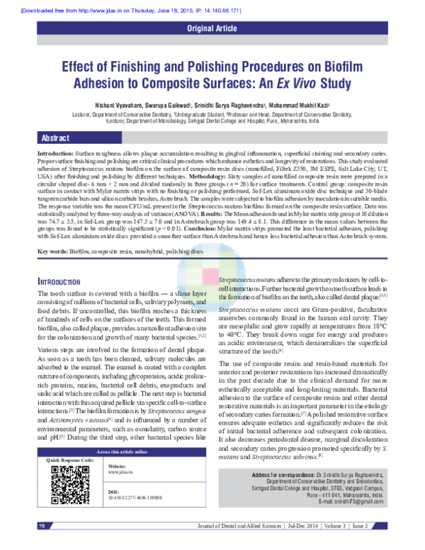 (PDF) Effect of Finishing and Polishing Procedures on Biofilm Adhesion ...