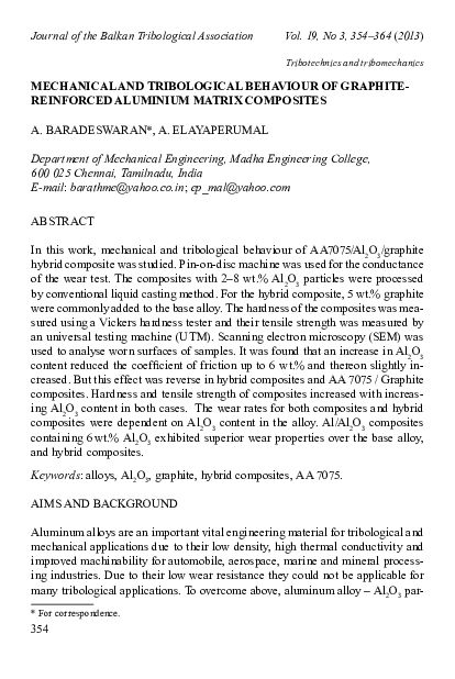 (PDF) MECHANICAL AND TRIBOLOGICAL BEHAVIOUR OF GRAPHITEREINFORCED ...