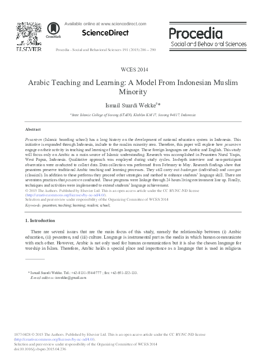 (PDF) ARABIC TEACHING AND LEARNING: A MODEL FROM INDONESIAN MUSLIM MINORITY