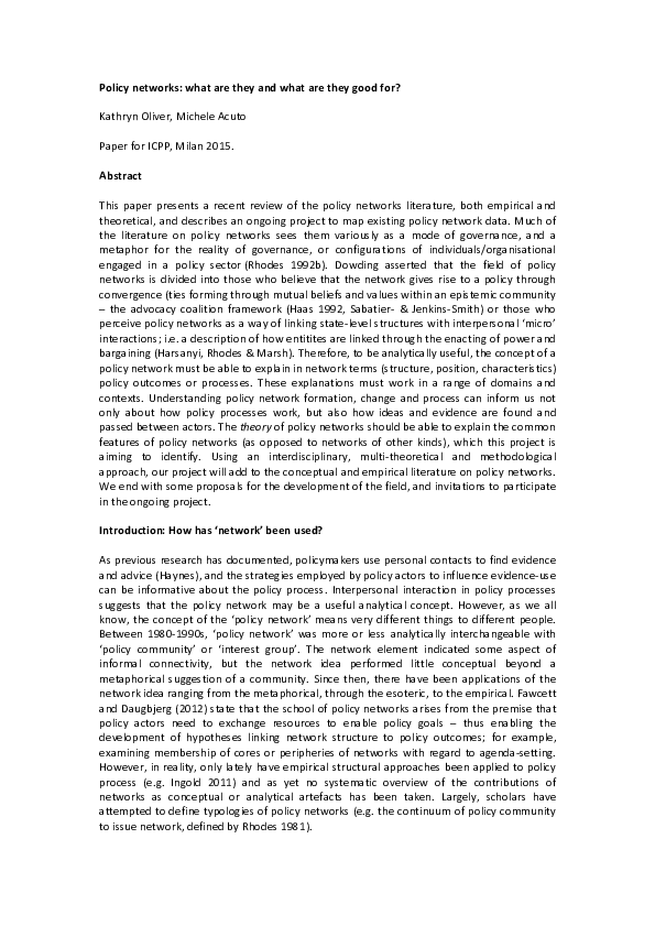 (PDF) Working paper: Policy networks - what are they and what are they ...