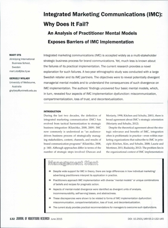 PDF) Ots, M., & Nyilasy, G. (2015). Integrated marketing