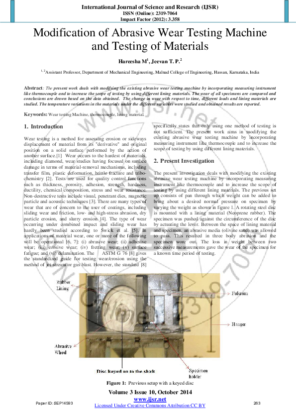 (PDF) Modification of Abrasive Wear Testing Machine and Testing of ...