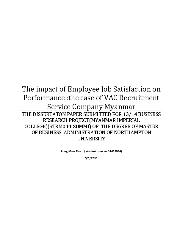 (PDF) The impact of Employee Job Satisfaction on Performance :the case ...