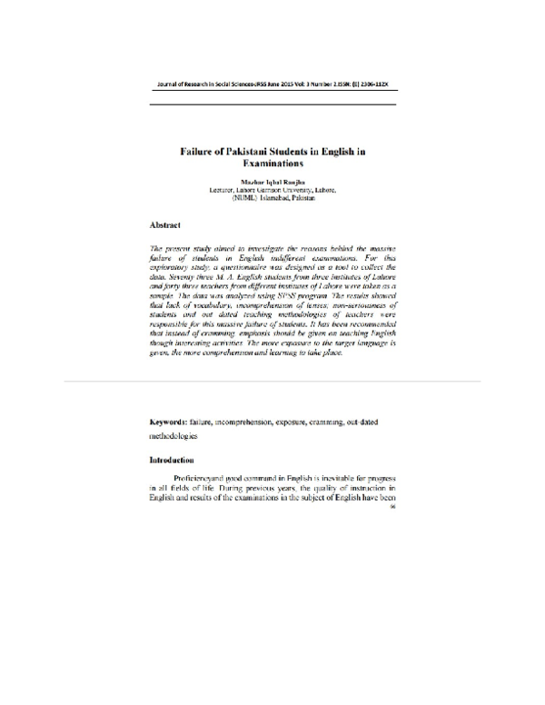 (DOC) Failure of Pakistani Students in English in Examination