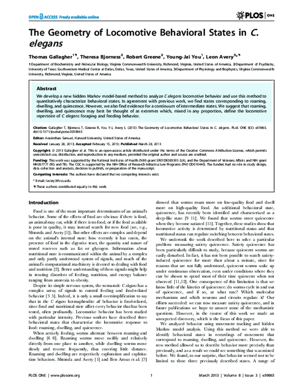 (PDF) The Geometry of Locomotive Behavioral States in C. elegans