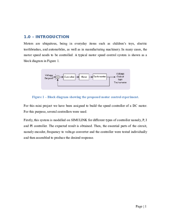 (DOC) Design and Implementation of a Controller for 12V DC Motor
