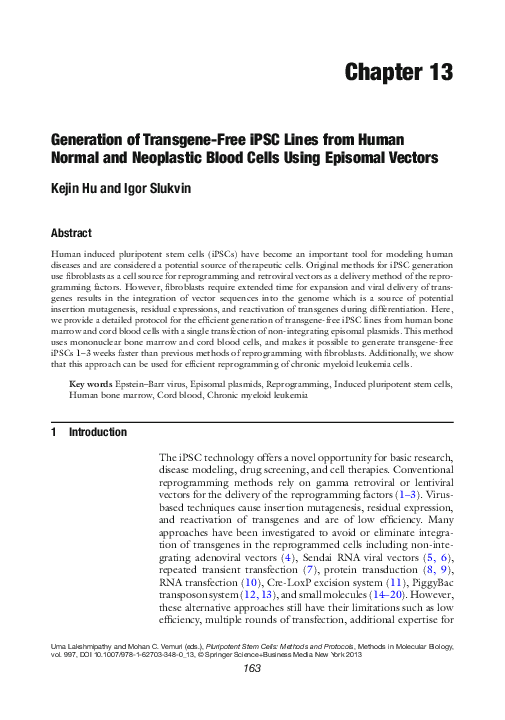 (PDF) Generation of Transgene-Free iPSC Lines from Human Normal and ...
