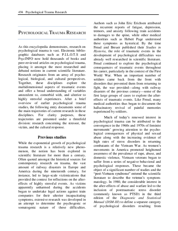 (PDF) “Psychological Trauma Research.” Encyclopedia of Trauma: An ...