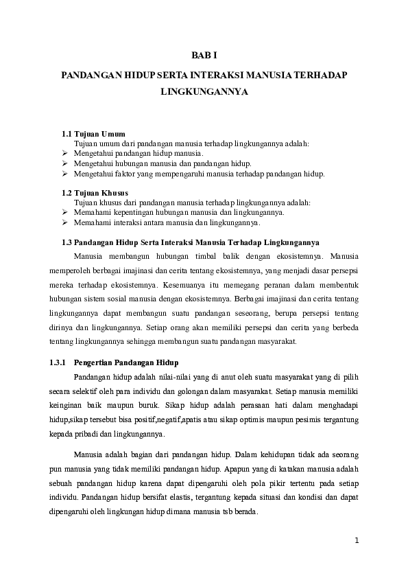 (DOC) BAB I PANDANGAN HIDUP SERTA INTERAKSI MANUSIA TERHADAP
