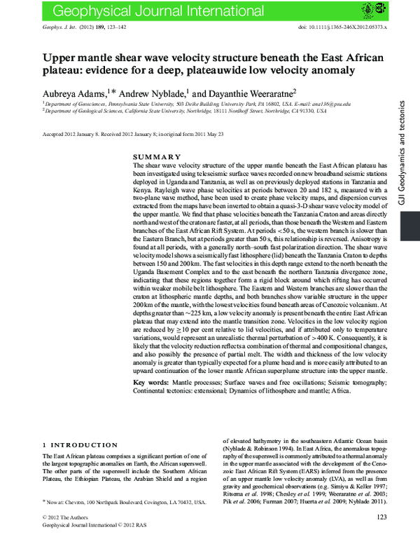 (PDF) Upper mantle shear wave velocity structure beneath the East ...