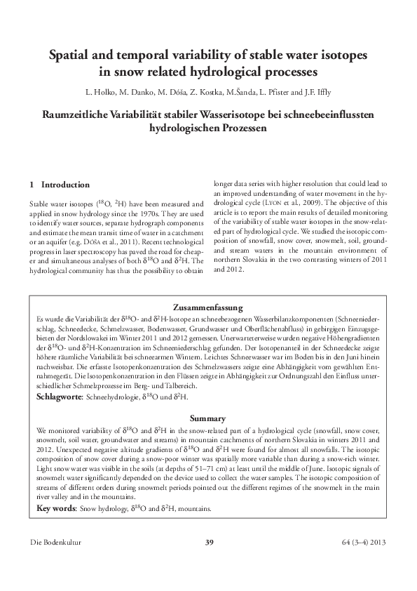 (PDF) Spatial and temporal variability of stable water isotopes in snow ...