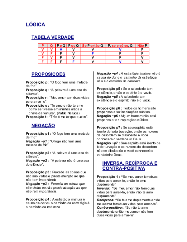(PDF) LÓGICA TABELA VERDADE