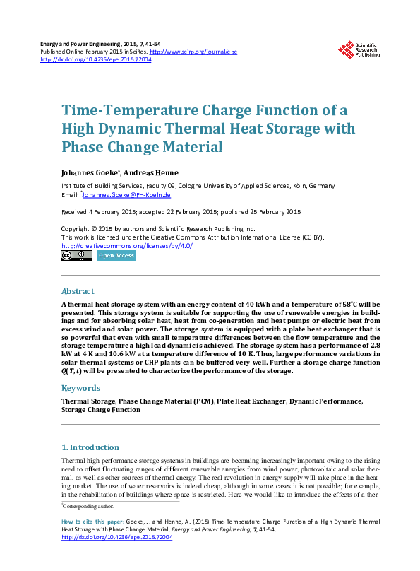 (PDF) TimeTemperature Charge Function of a High Dynamic Thermal Heat Storage with Phase Change