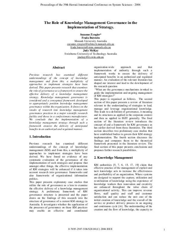 (PDF) The Role of Knowledge Management Governance in the Implementation ...