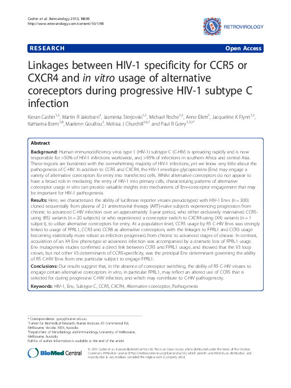Linkages between HIV-1 specificity for CCR5 or CXCR4 and in vitro usage ...