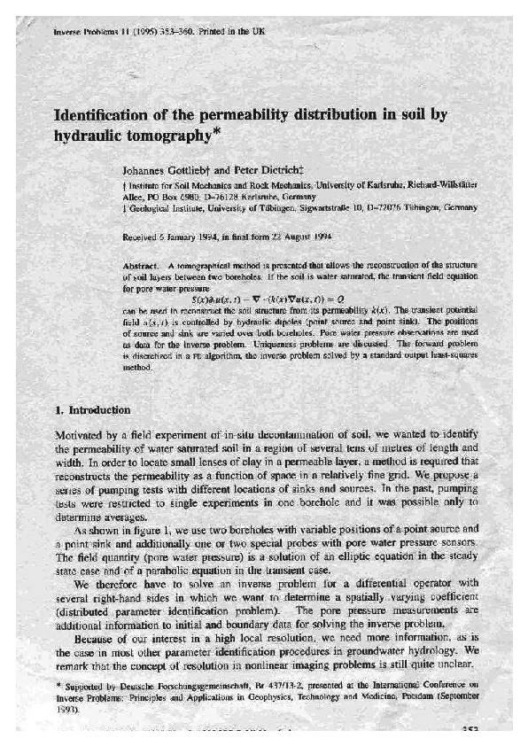 (PDF) IDENTIFICATION OF THE PERMEABILITY DISTRIBUTION IN SOIL BY ...
