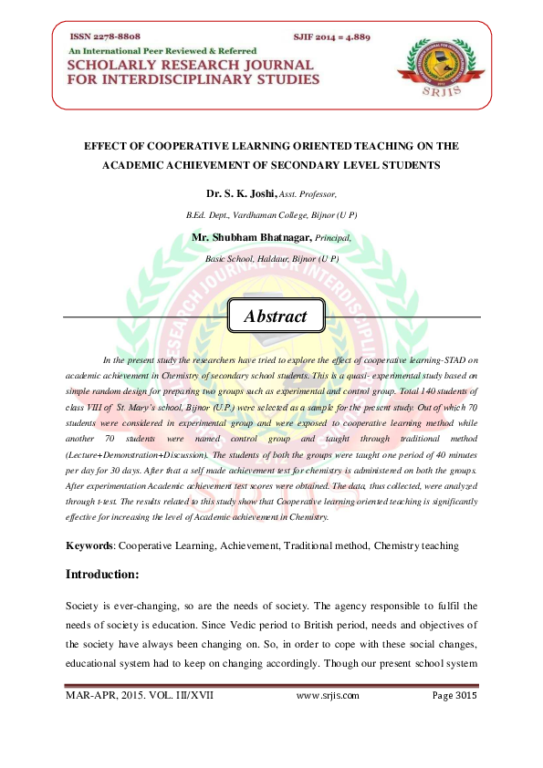 (PDF) EFFECT OF COOPERATIVE LEARNING ORIENTED TEACHING ON THE ACADEMIC ...