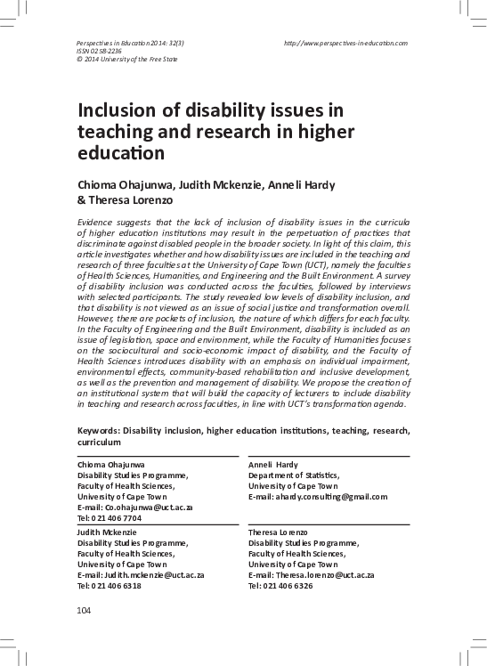 (PDF) Inclusion of disability issues in teaching and research in higher ...