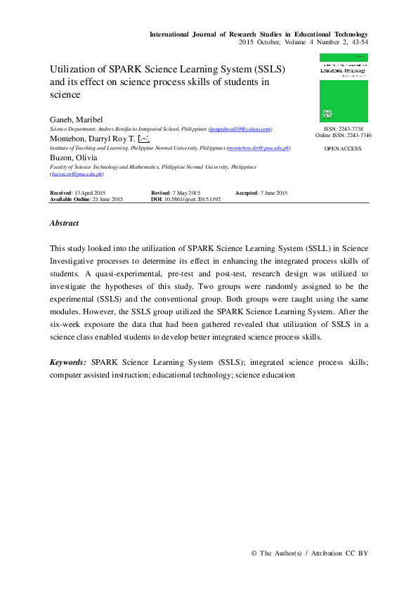 (PDF) Utilization of SPARK Science Learning System (SSLS) and its ...