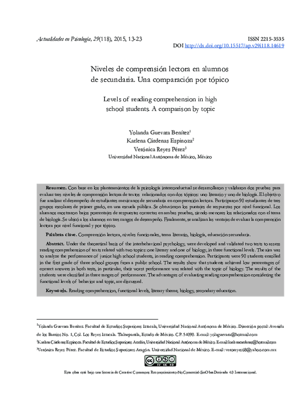(PDF) Niveles de comprensión lectora en alumnos de secundaria. Una ...